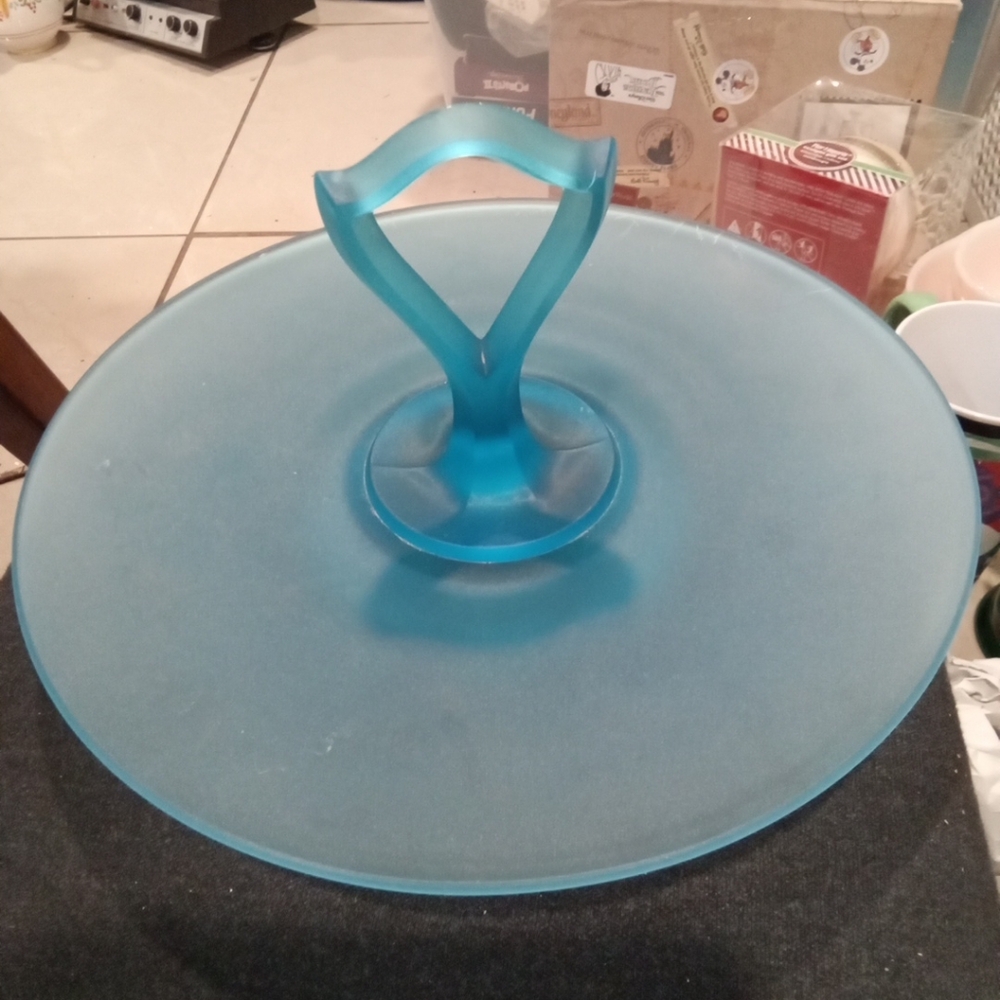 Vintage SkyBlue Collectible Tiffin Glass Cookie Handled Footed Serving Stand